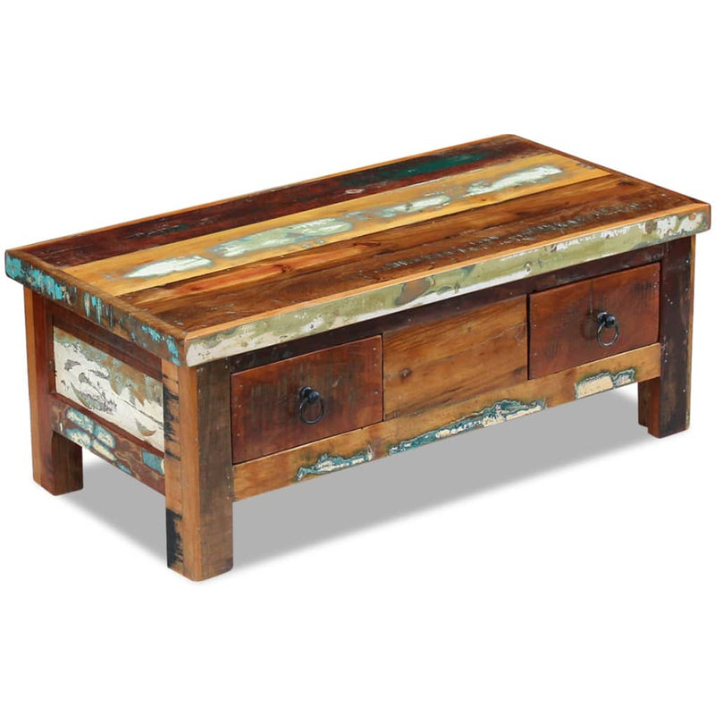 Coffee Table Drawers Solid Reclaimed Wood 35.4"x17.7"x13.8"