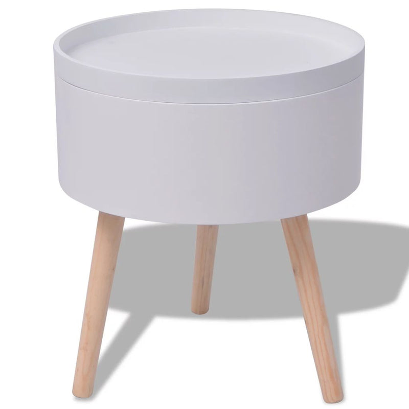 Side Table with Serving Tray Round 15.6"x17.5" White