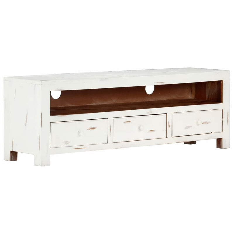 TV Cabinet White 47.2"x11.8"x15.7" Solid Acacia Wood