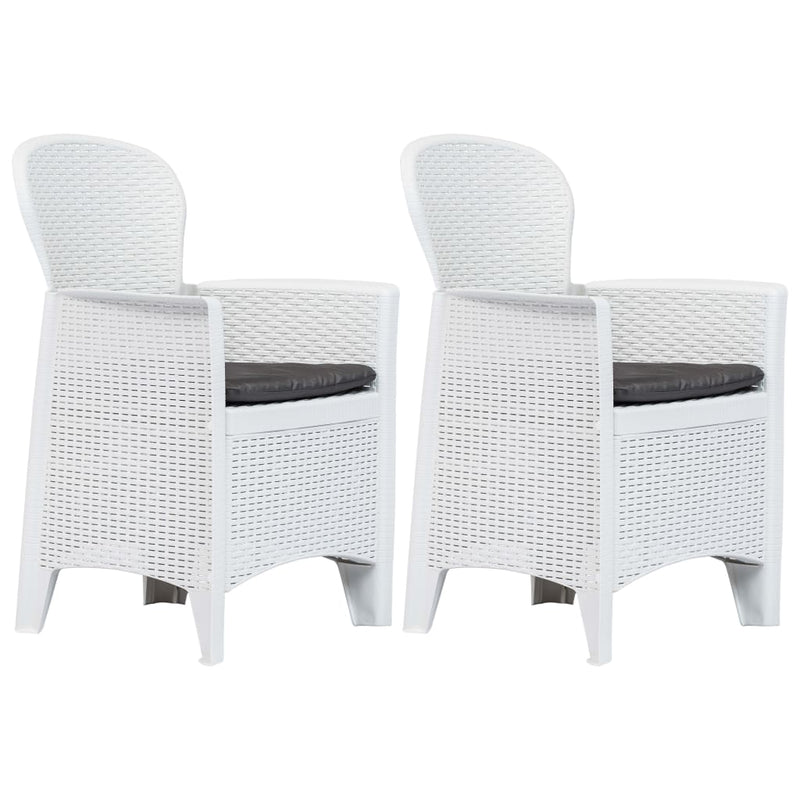 Patio Chairs 2 pcs with Cushion White Plastic Rattan Look