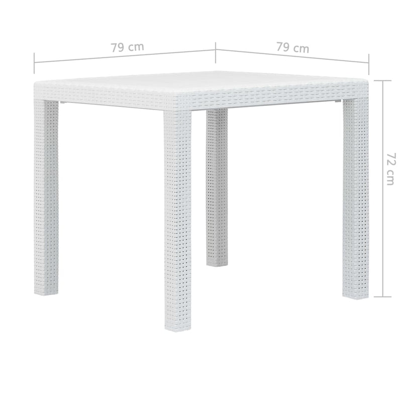Patio Table White 31.1"x31.1"x28.3" Plastic Rattan Look