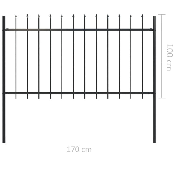 Garden Fence with Spear Top Steel 66.9"x39.4" Black