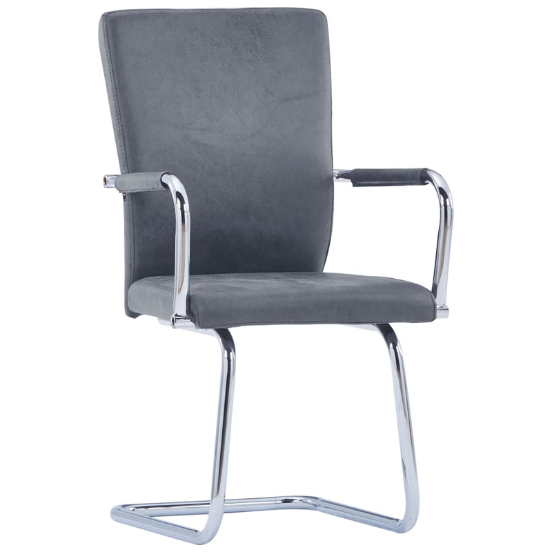 282089  Cantilever Dining Chairs 2 pcs Gray Faux Suede Leather