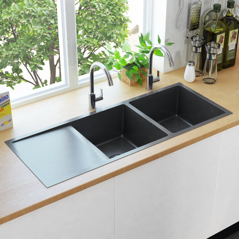 Handmade Kitchen Sink with Strainer Black Stainless Steel