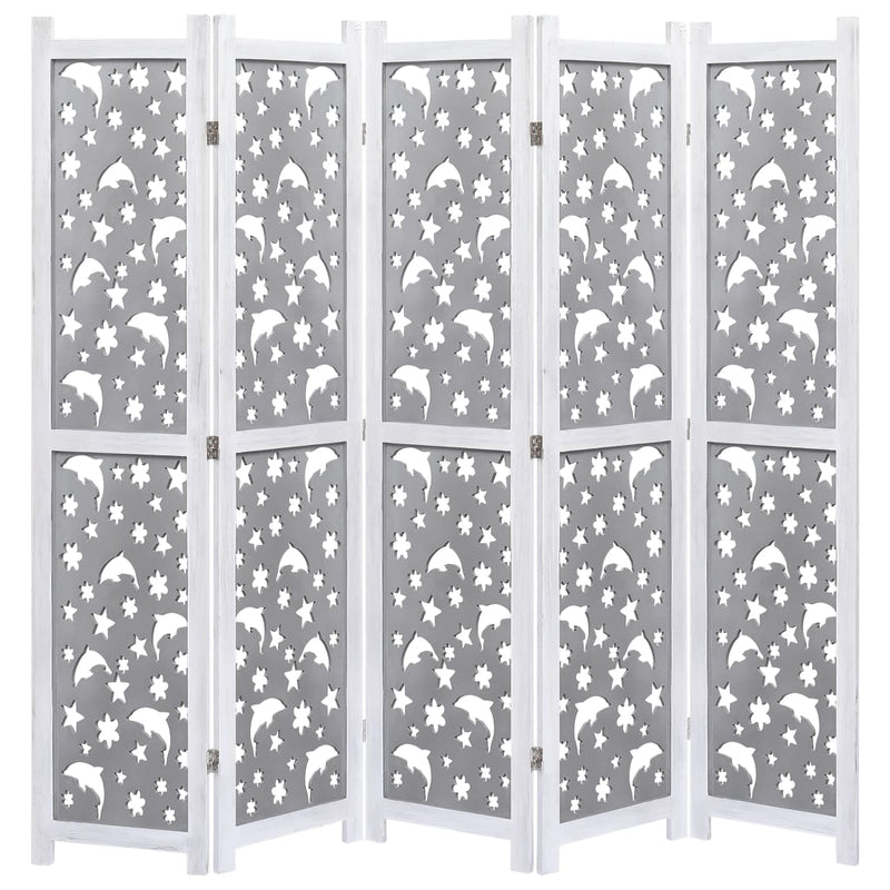 5-Panel Room Divider Gray 68.9"x64.7" Solid Wood
