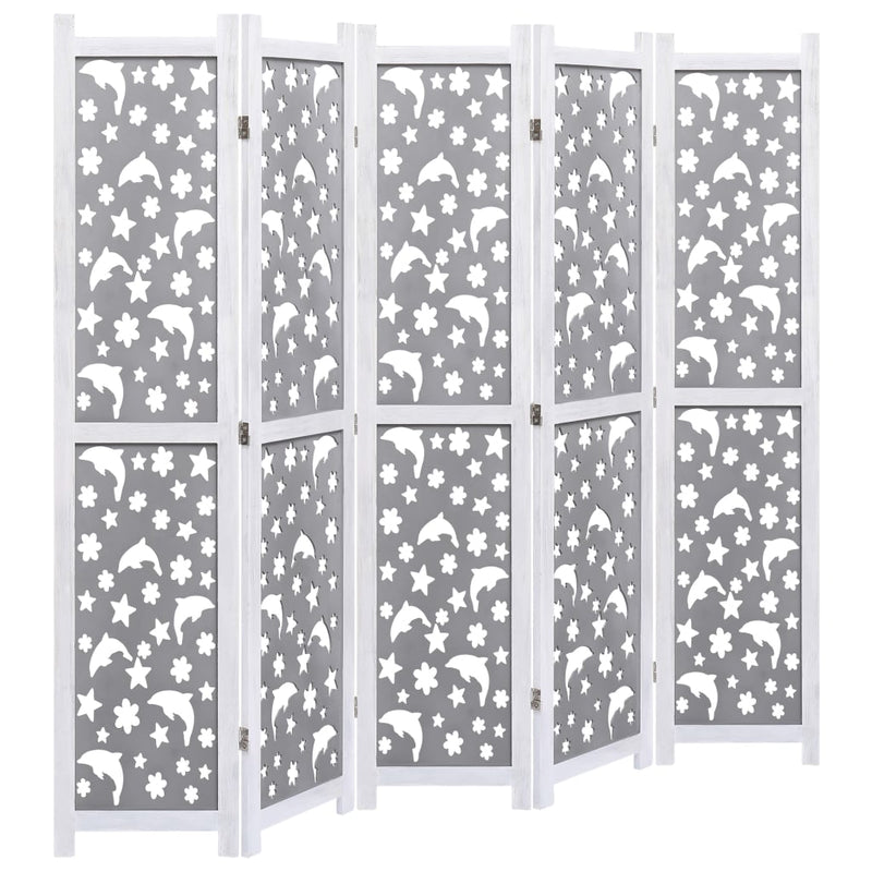 5-Panel Room Divider Gray 68.9"x64.7" Solid Wood