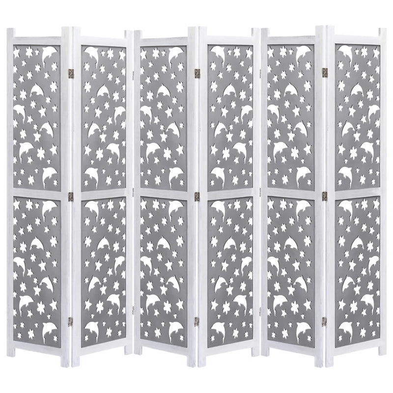 6-Panel Room Divider Gray 82.7"x64.7" Solid Wood