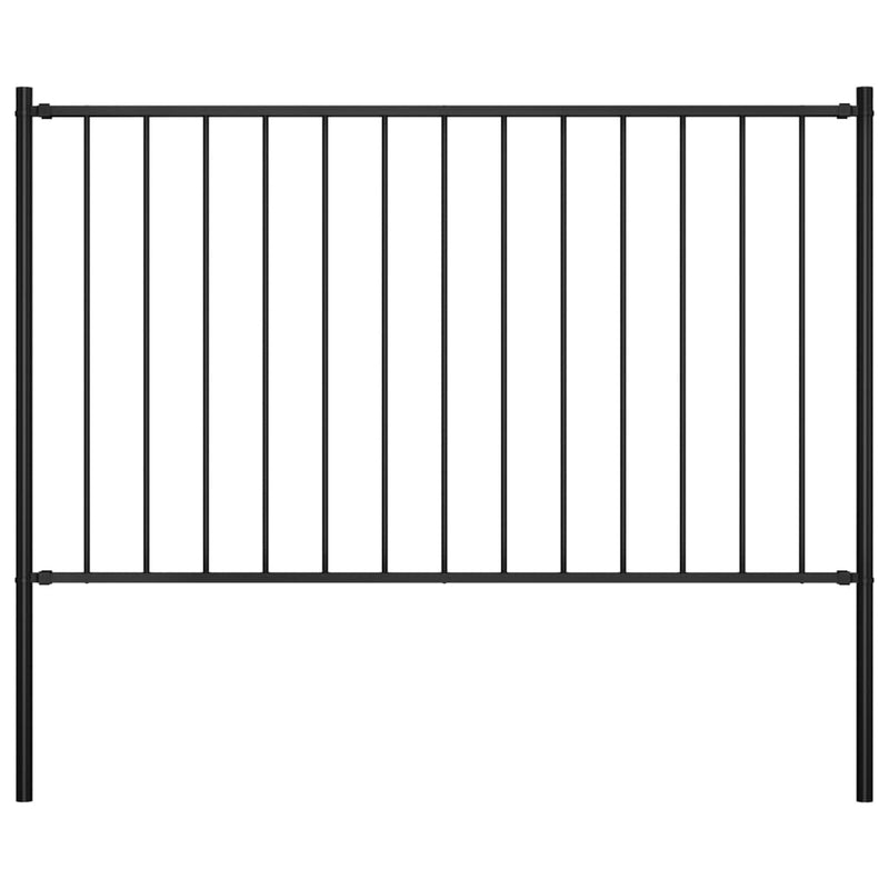 Fence Panel with Posts Powder-coated Steel 5.6'x2.5' Black