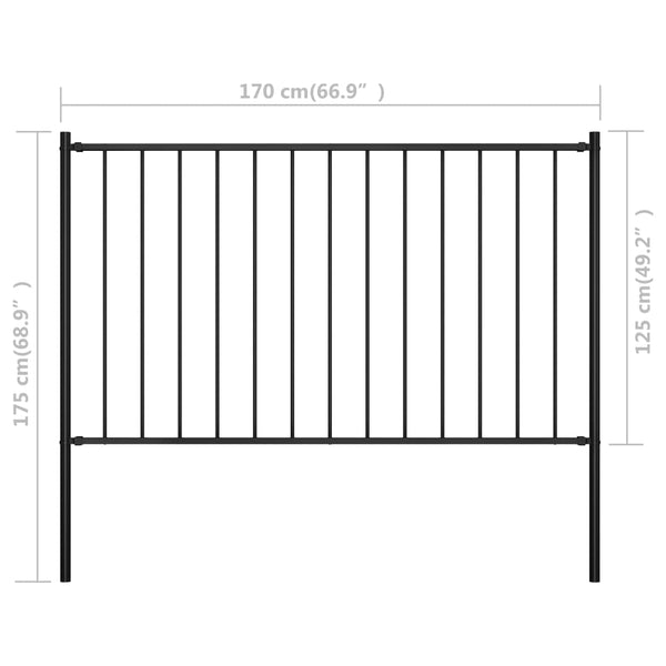 Fence Panel with Posts Powder-coated Steel 5.6'x4.1' Black