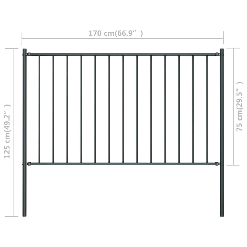 Fence Panel with Posts Powder-coated Steel 5.6'x2.5' Anthracite