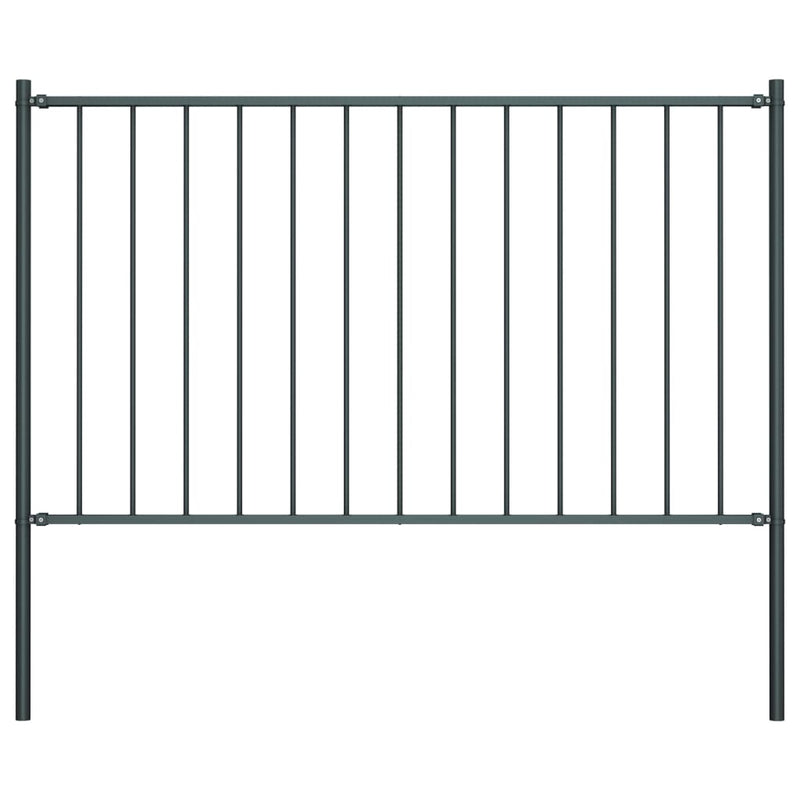 Fence Panel with Posts Powder-coated Steel 5.6'x3.3' Anthracite