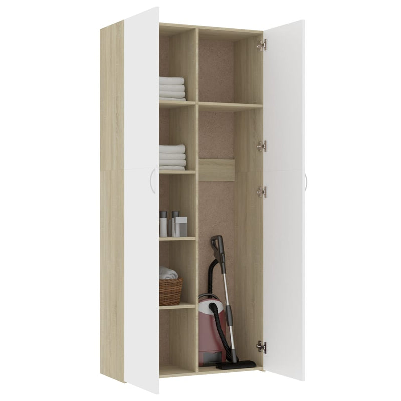 Storage Cabinet White and Sonoma Oak 31.5"x14"x70.9" Chipboard