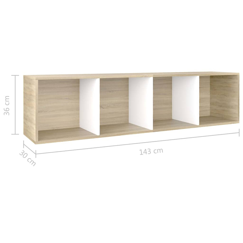 Book Cabinet/TV Cabinet White and Sonoma Oak 14.2"x11.8"x56.3"