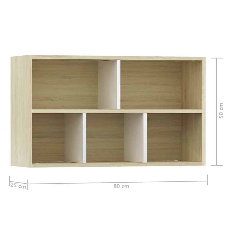 Book Cabinet/Sideboard White and Sonoma Oak 19.7"x9.8"x31.5"
