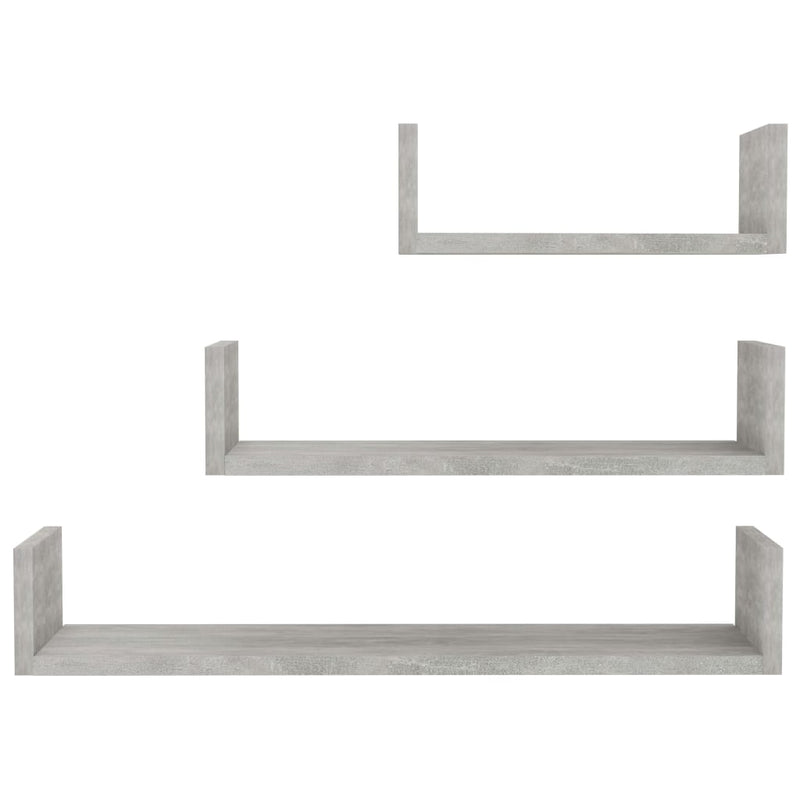 Wall Display Shelf 3 pcs Concrete Gray Chipboard