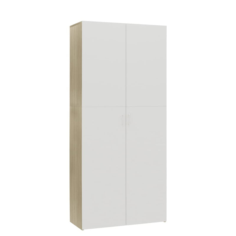Shoe Cabinet White and Sonoma Oak 31.5"x14"x70.9" Chipboard