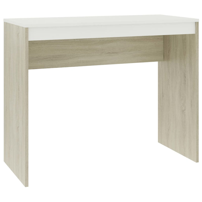 Desk White and Sonoma Oak 35.4"x15.7"x28.3" Chipboard