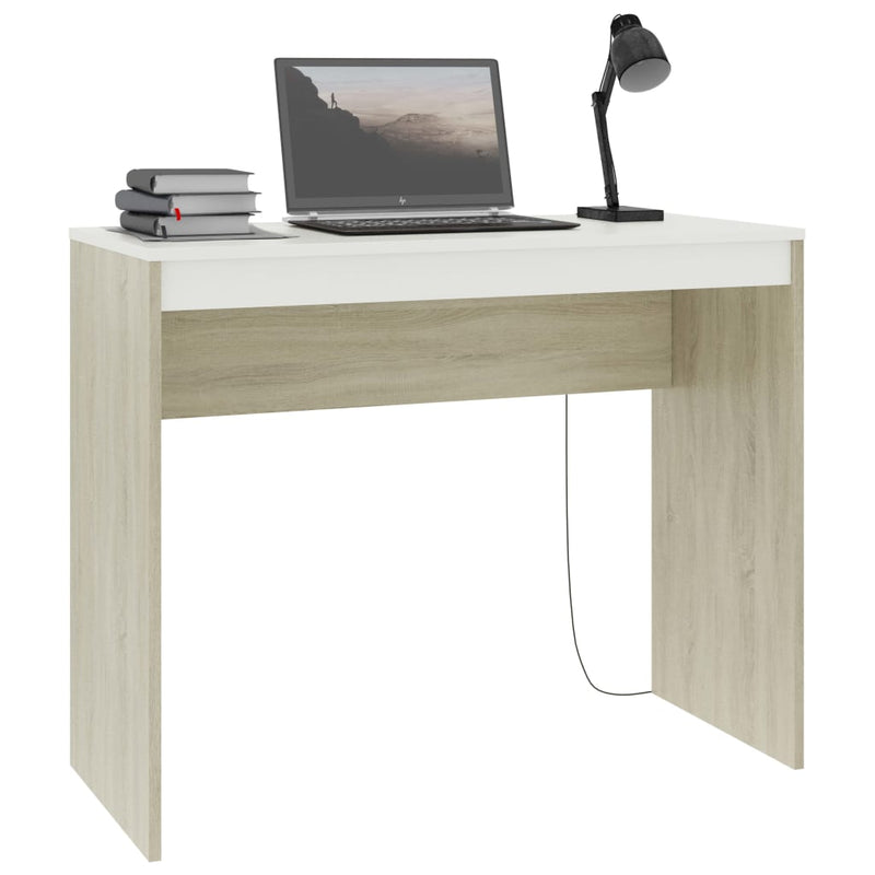 Desk White and Sonoma Oak 35.4"x15.7"x28.3" Chipboard