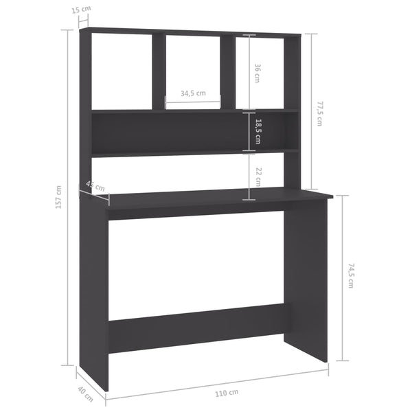 Desk with Shelves Gray 43.3"x17.7"x61.8" Chipboard