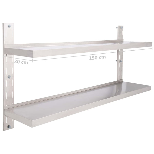 2-Tier Floating Wall Shelf Stainless Steel 59.1"x11.8"
