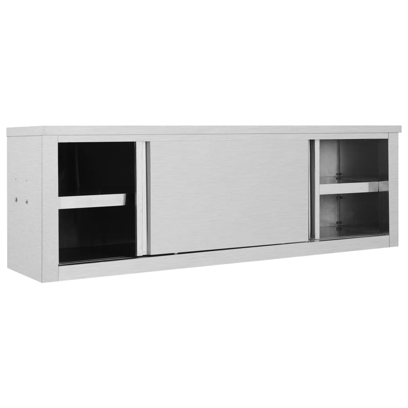 Kitchen Wall Cabinet with Sliding Doors 59.1"x15.7"x19.7" Stainless Steel