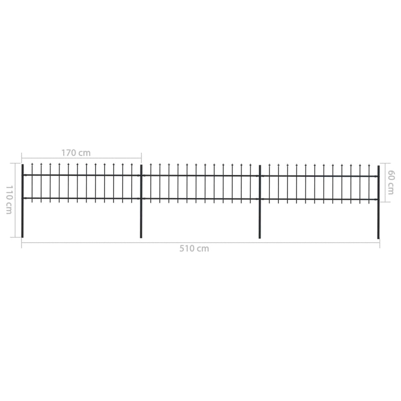 Garden Fence with Spear Top Steel 200.8"x23.6" Black