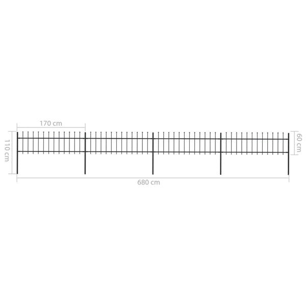 Garden Fence with Spear Top Steel 267.7"x23.6" Black