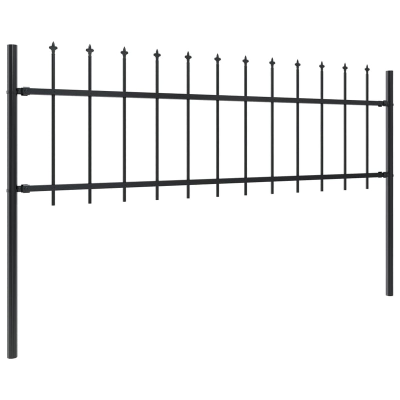 Garden Fence with Spear Top Steel 401.6"x23.6" Black