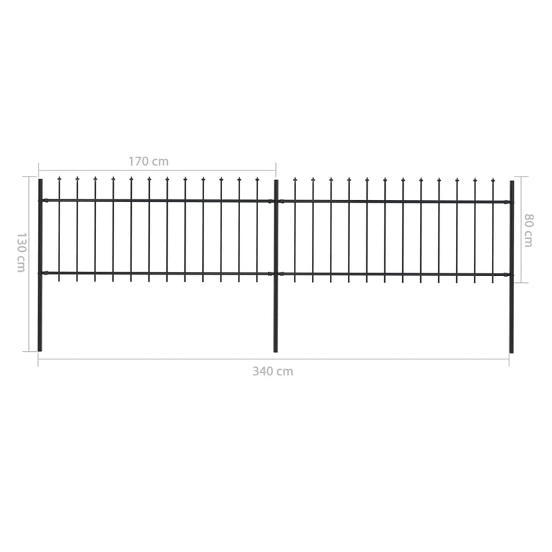 Garden Fence with Spear Top Steel 133.9"x31.5" Black