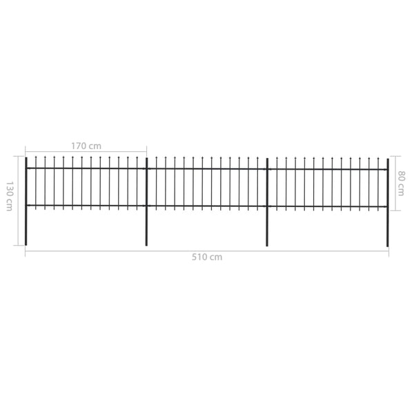 Garden Fence with Spear Top Steel 200.8"x31.5" Black