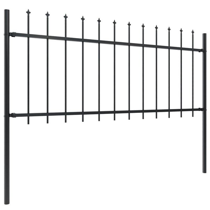 Garden Fence with Spear Top Steel 267.7"x31.5" Black