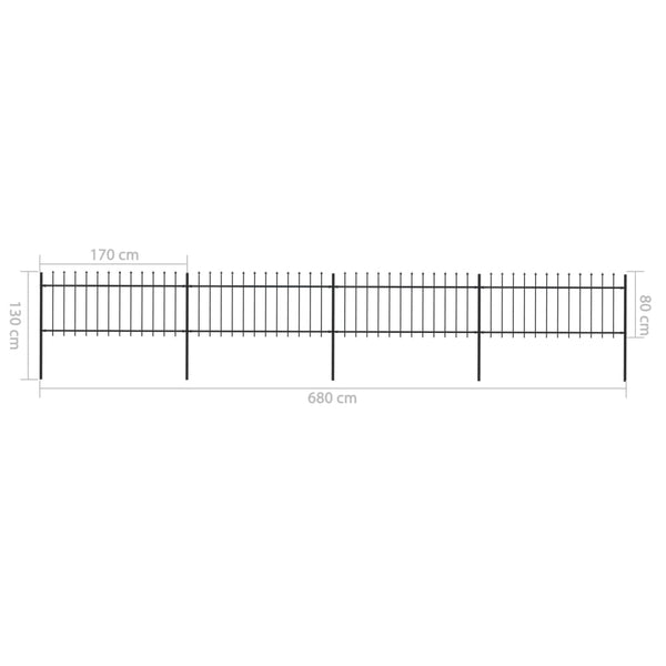 Garden Fence with Spear Top Steel 267.7"x31.5" Black