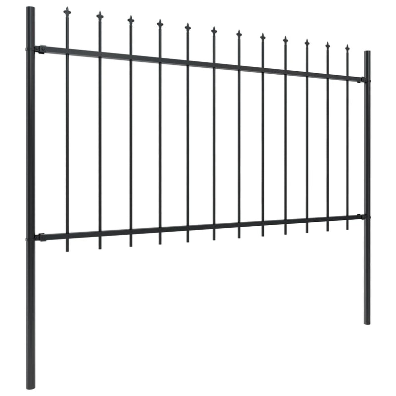 Garden Fence with Spear Top Steel 133.9"x39.4" Black