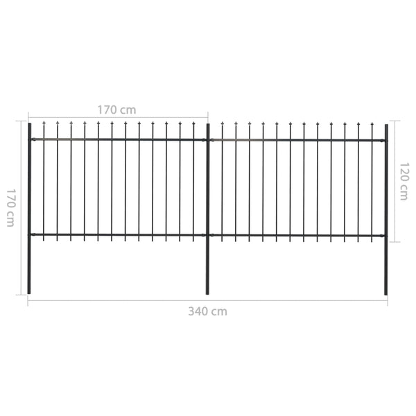 Garden Fence with Spear Top Steel 133.9"x47.2" Black