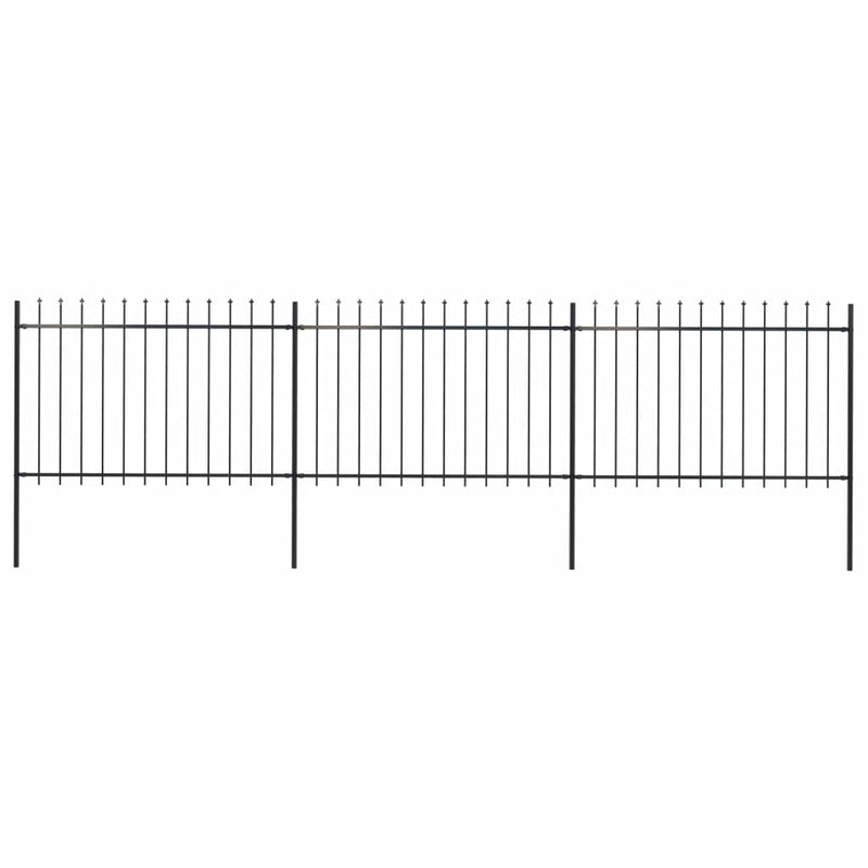 Garden Fence with Spear Top Steel 200.8"x47.2" Black