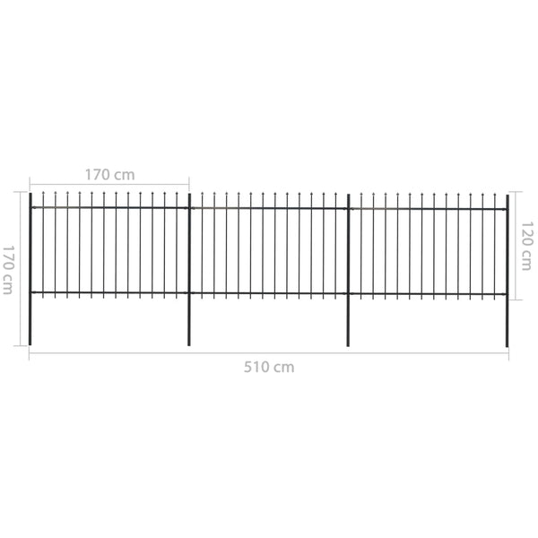 Garden Fence with Spear Top Steel 200.8"x47.2" Black