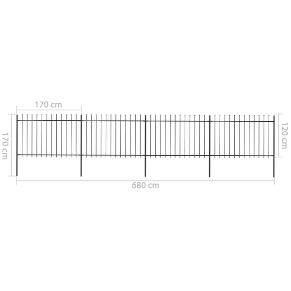 Garden Fence with Spear Top Steel 267.7"x47.2" Black