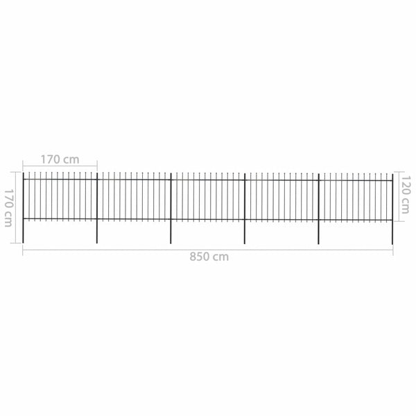 Garden Fence with Spear Top Steel 334.6"x47.2" Black