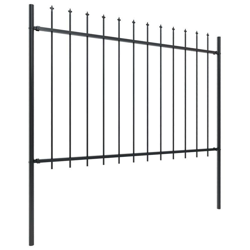 Garden Fence with Spear Top Steel 468.5"x47.2" Black