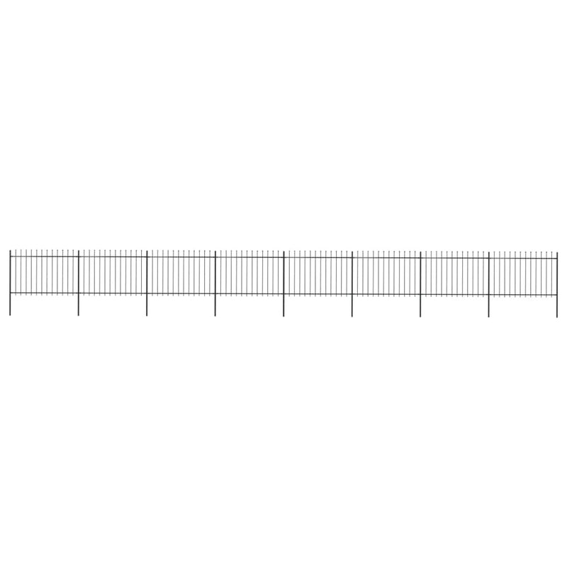 Garden Fence with Spear Top Steel 535.4"x47.2" Black