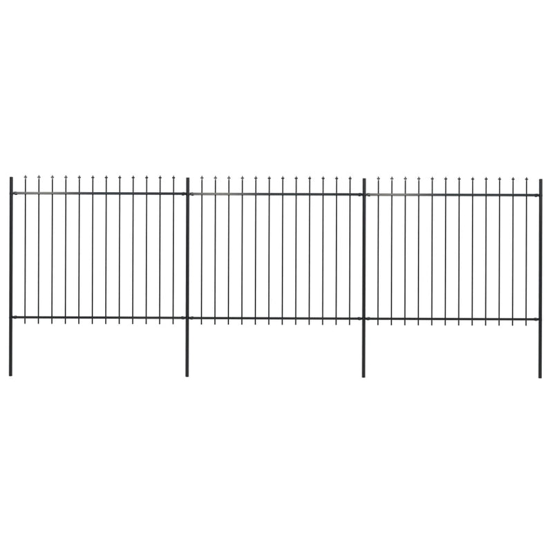 Garden Fence with Spear Top Steel 200.8"x59.1" Black