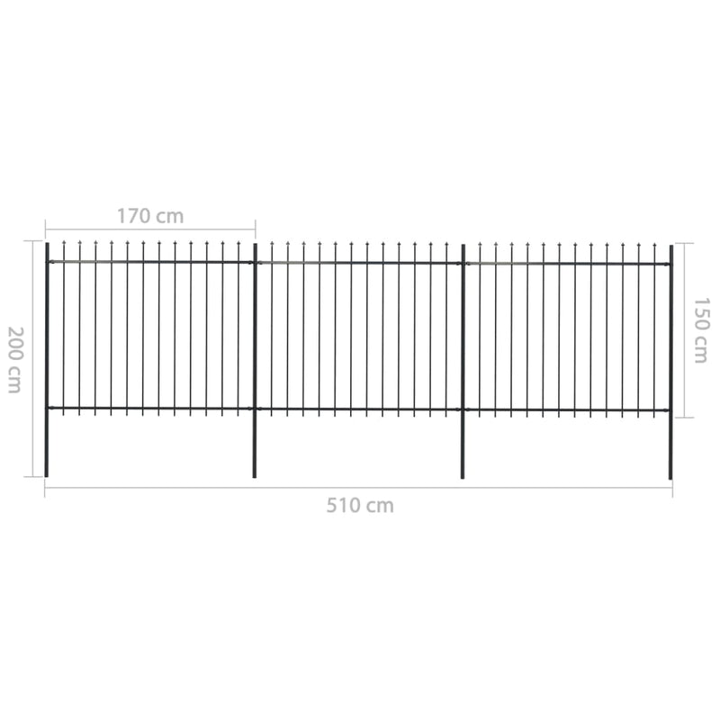 Garden Fence with Spear Top Steel 200.8"x59.1" Black