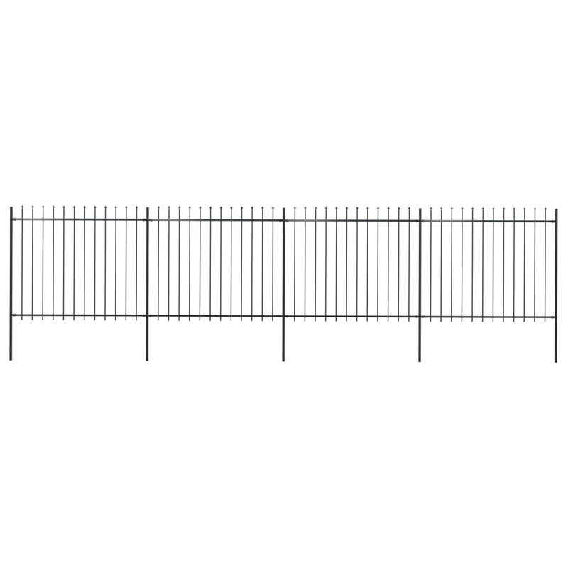 Garden Fence with Spear Top Steel 267.7"x59.1" Black
