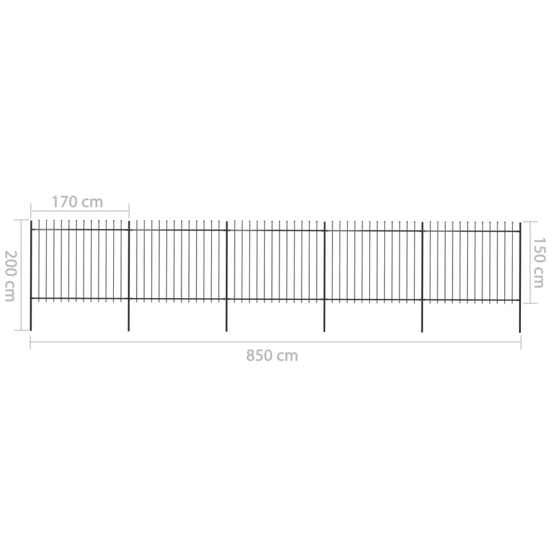 Garden Fence with Spear Top Steel 334.6"x59.1" Black