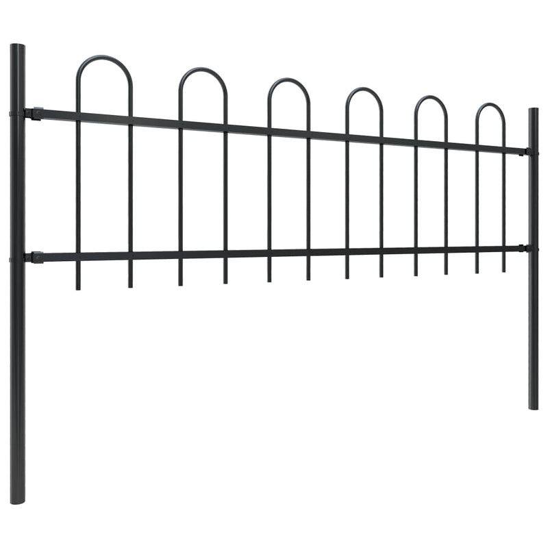 Garden Fence with Hoop Top Steel 33.5ft Black
