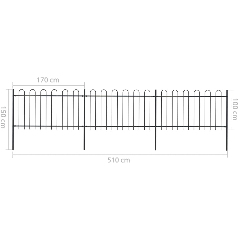 Garden Fence with Hoop Top Steel 16.7ft Black