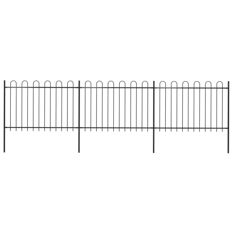 Garden Fence with Hoop Top Steel 16.7ft Black