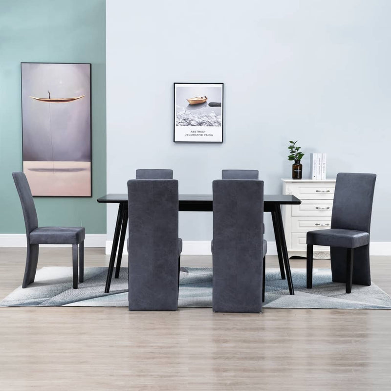 Dining Chairs 6 pcs Gray Faux Suede Leather