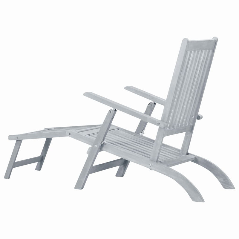 Patio Deck Chair with Footrest Grey Wash Solid Acacia Wood