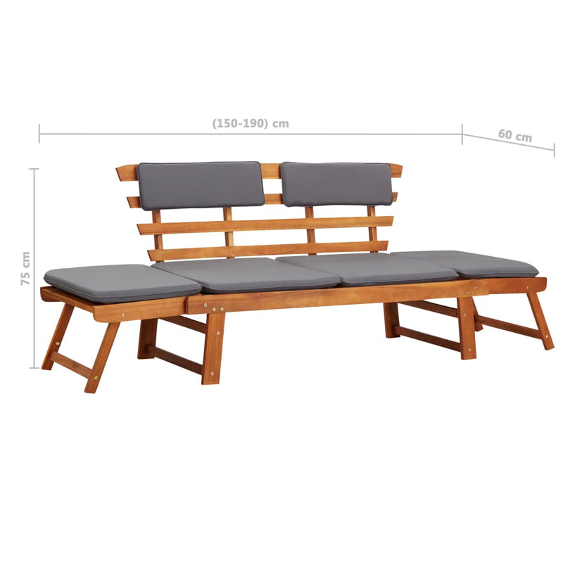 2-in-1 Patio Daybed with Cushion 74.8" Solid Acacia Wood